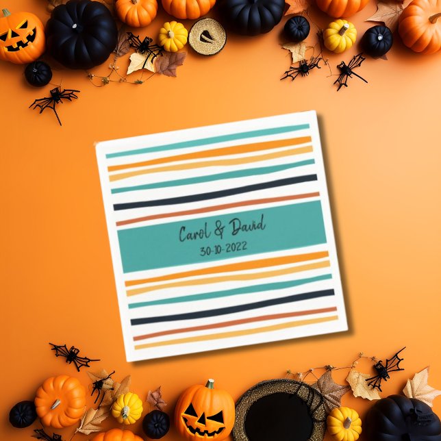Modern Orange White Striped Halloween Wedding Napkins (Creator Uploaded)