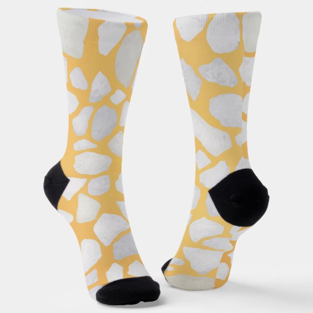Modern Orange White Terrazzo Pattern Socks (Angled)