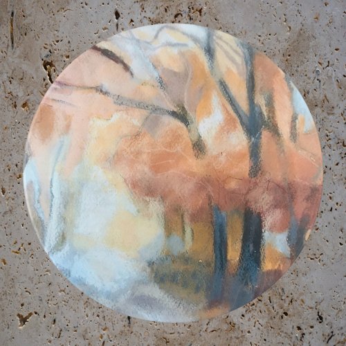  modern orange yellow brown trees hand painted art trinket tray