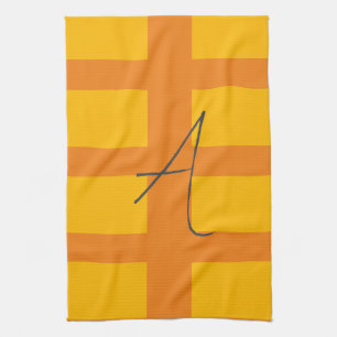 Modern Orange Yellow Color Monogram Name Initial Kitchen Towel