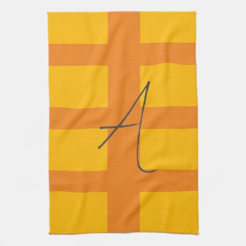 Modern Orange Yellow Color Monogram Name Initial Kitchen Towel