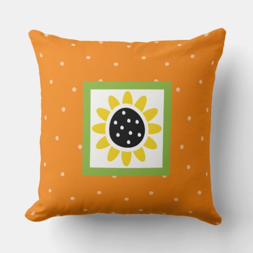 Modern Orange Yellow Green Sunflower Polka Dots Throw Pillow