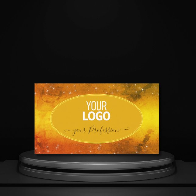 Modern Orange Yellow Marble Glitter Stars Add Logo Business Card (Creator Uploaded)