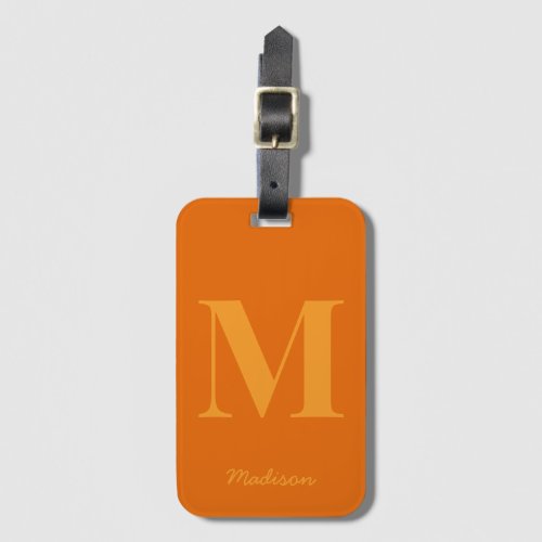 Modern Orange Yellow Minimal Monogram Initial Name Luggage Tag