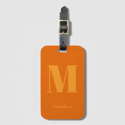 Modern Orange Yellow Minimal Monogram Initial Name Luggage Tag