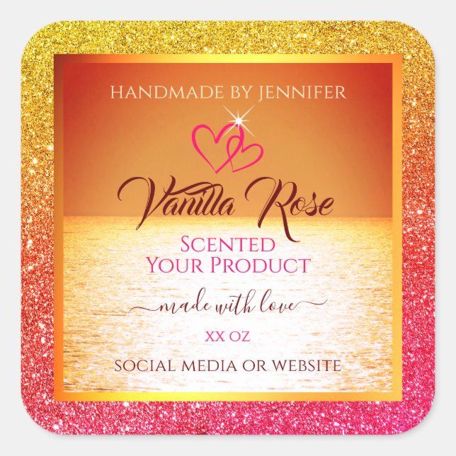 Modern Orange Yellow Ocean Product Labels Glitter (Front)