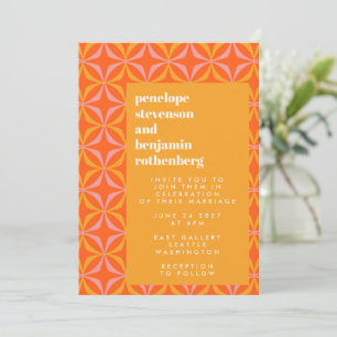 Modern Orange Yellow Retro Typography Wedding Invitation