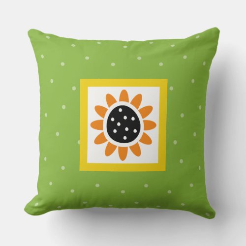 Modern Orange Yellow Sunflower Polka Dots Throw Pillow