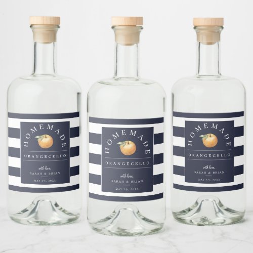 Modern Orangecello Navy Stripe Beverage Label