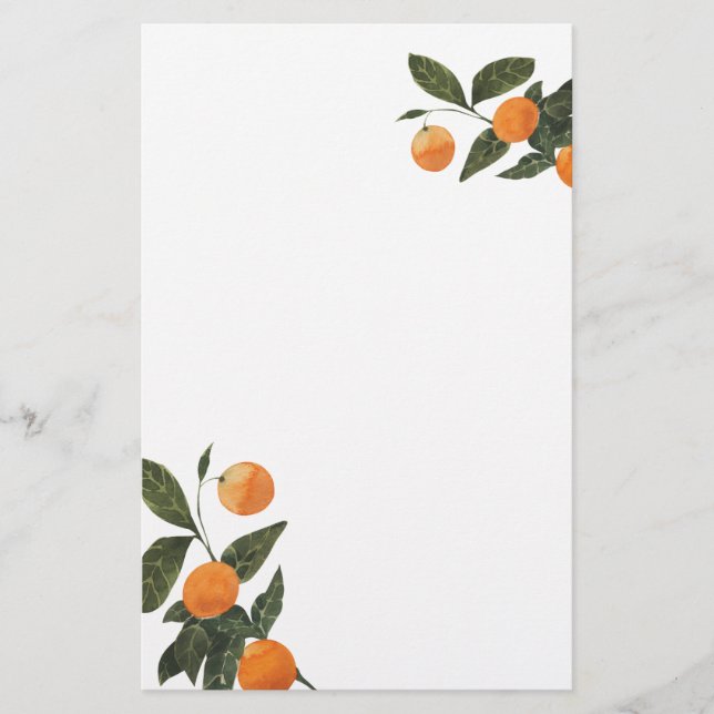 Modern Oranges and Leaves customizable Stationery (Front)