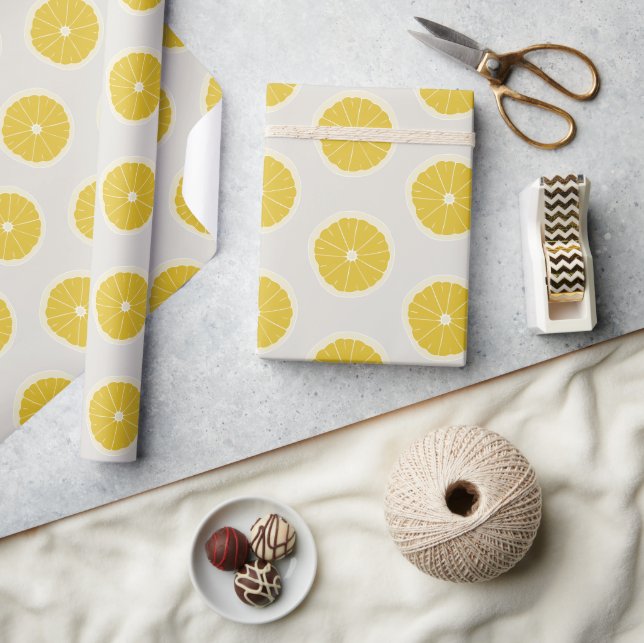 Modern Oranges Pattern Yellow Gray Wrapping Paper (Crafts)