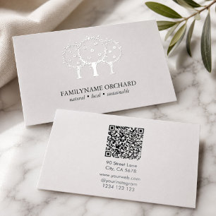 Modern Orchard Trees QR Code Foil Spot Gloss Business Cards