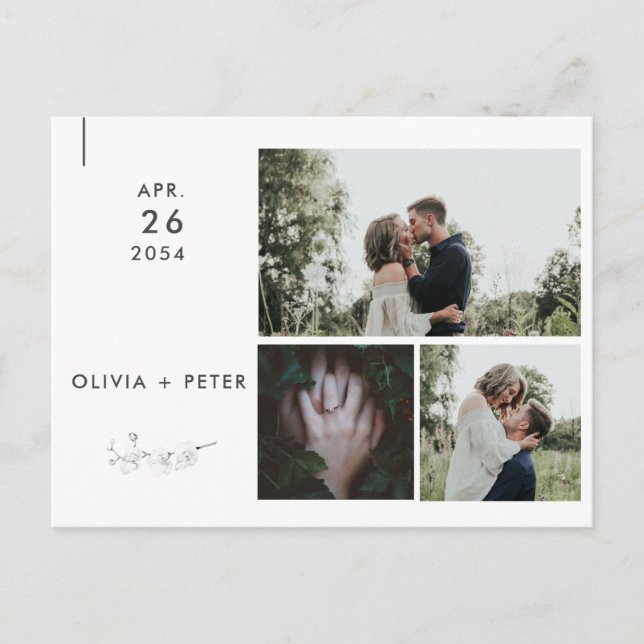 Modern Orchids Minimalist Photo Save the Date Announcement Postcard (Front)