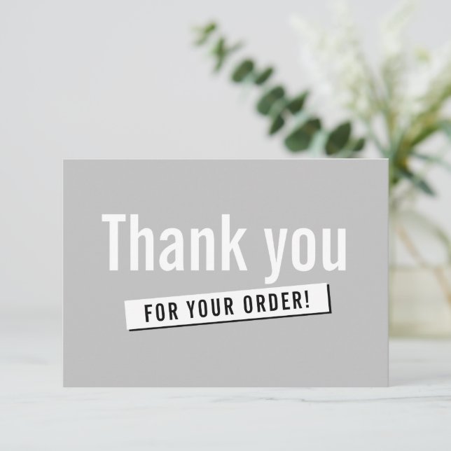 MODERN ORDER INSERT business thank you plain grey Card (Standing Front)