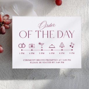 Modern Order of the Day Wedding Timeline Letterpress Enclosure Card