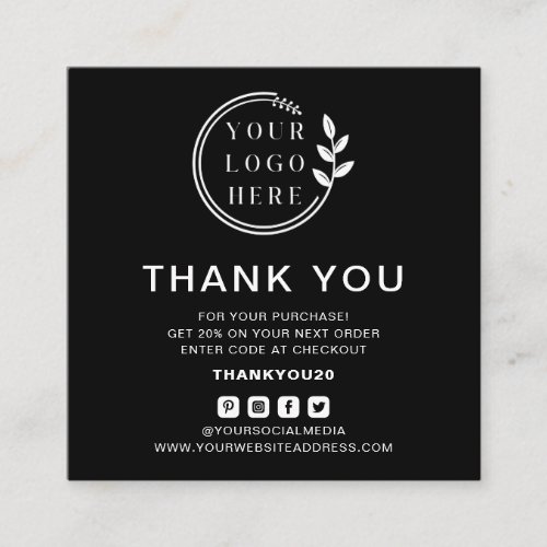 Modern Order Thank You Custom Logo Social Media Square Business Card