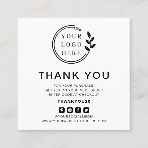 Modern Order Thank You Custom Logo Social Media Square Business Card