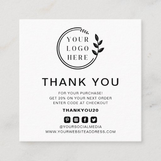Customizable Modern Order Thank You Custom Logo Social Media Square Business Card