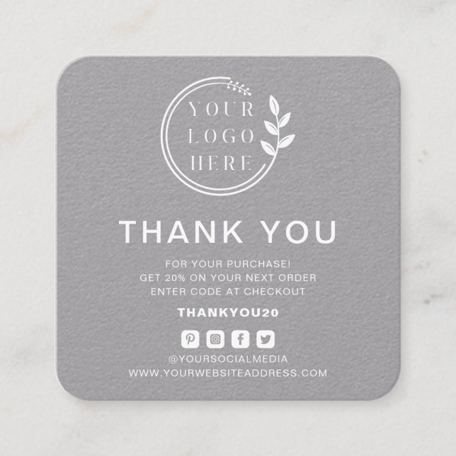 Modern Order Thank You Custom Logo Social Media Square Business Card (Front)