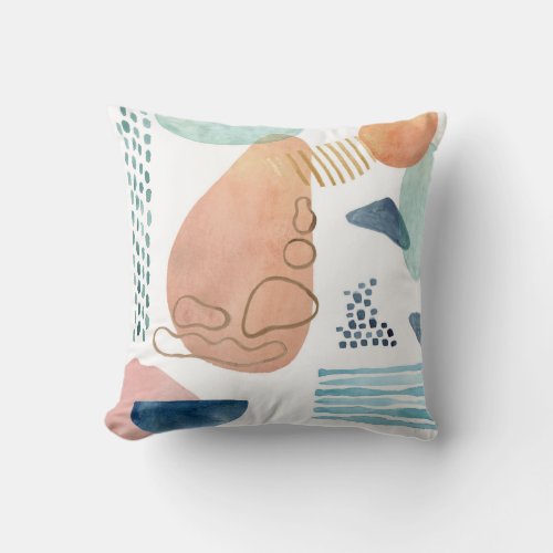 Modern Organic Abstract Watercolor Blue Terracotta Throw Pillow