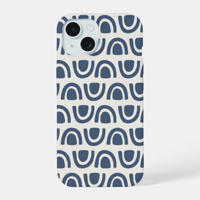 Modern Organic Arch Blocks Navy Cream Pattern Iphone Case (Back)