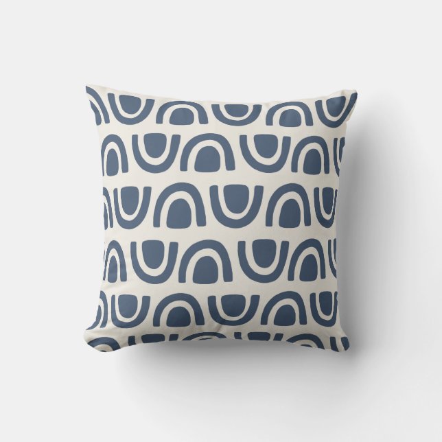 Modern Organic Arch Blocks Navy Cream Pattern Throw Pillow (Front)