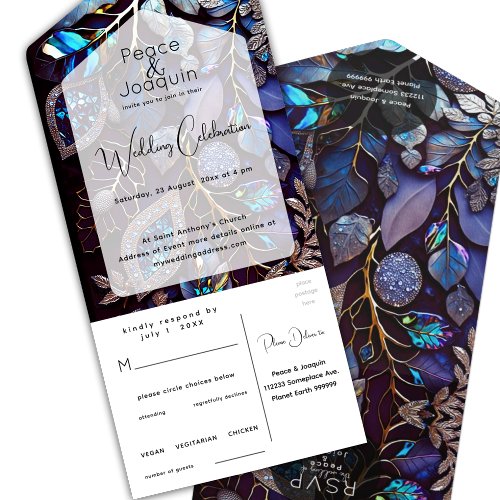 Modern Organic BlingBlueIndigoViolet All In One Invitation