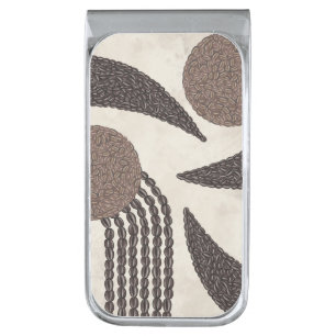 Modern Organic-Coffee Beans-Geometric- Neutral- Silver Finish Money Clip