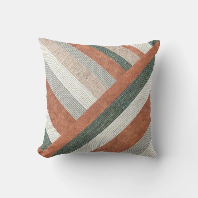 Modern Organic Fabric And Leather Outdoor Pillow (Front)