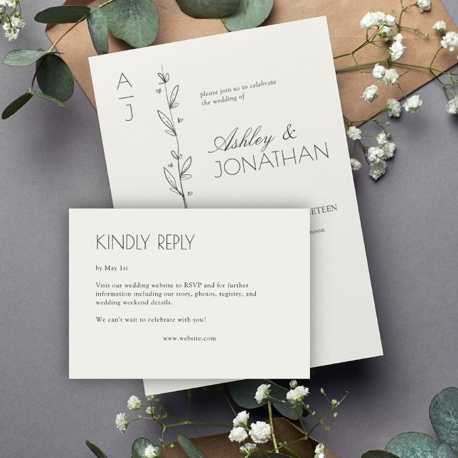 Modern Organic Floral Divider Wedding RSVP Card (Creator Uploaded)