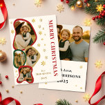 Modern Organic Frame Merry Christmas Photo Card<br><div class="desc">Share your holiday joy with this modern-meets-classic Christmas card featuring organic photo frames, warm golden-hour family portraits, and elegant gold snowflake accents. A timeless vertical “Merry Christmas” headline pairs with customizable family name and year for a personal touch. Perfect for families seeking a stylish yet heartfelt holiday greeting in 2025....</div>