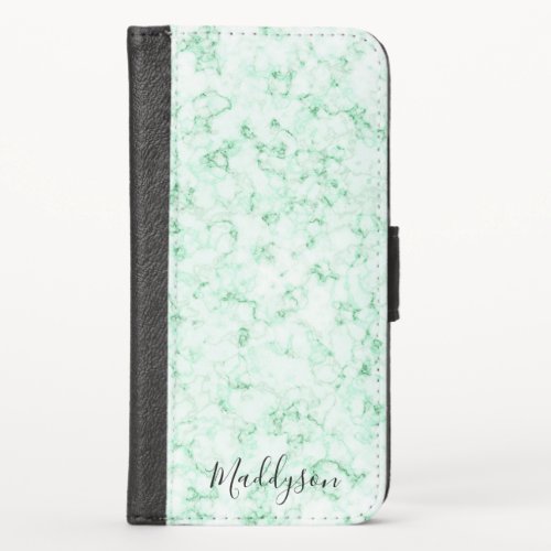 Modern Organic Green Marble Pattern iPhone XS Wallet Case