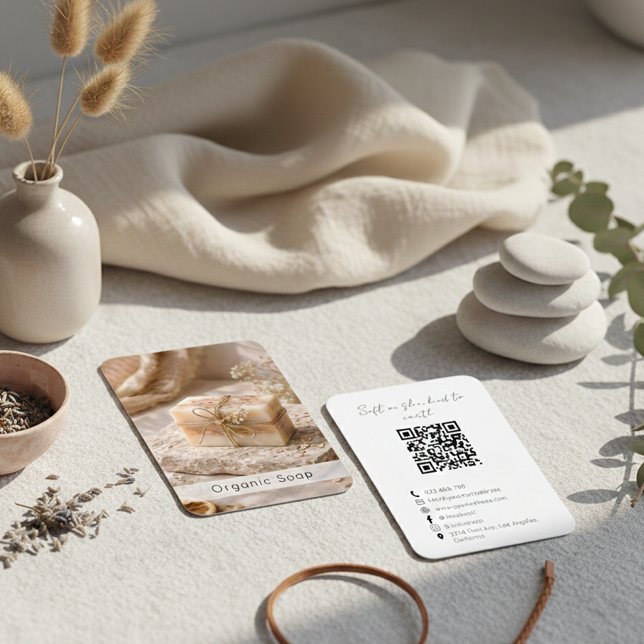 Modern Organic Handmade Soap QR Code Photo Business Card (Creator Uploaded)
