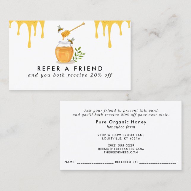 Modern Organic Honey Farm Referral Card (Front/Back)