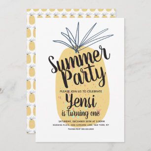 Modern Organic Pineapple Birthday Tropical Invitat Invitation