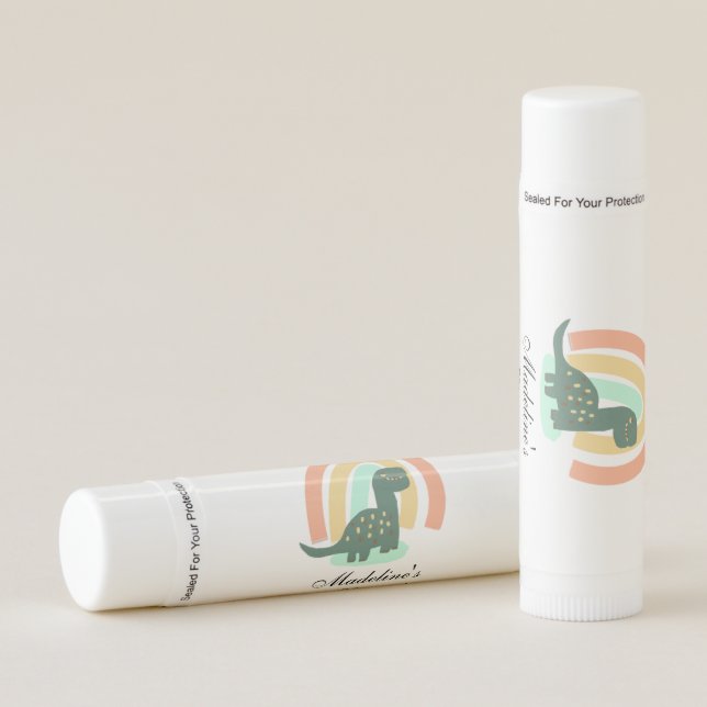 Modern Organic Rainbow Dinosaur Birthday Lip Balm (Front)
