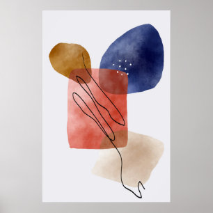 Modern Organic Shapes Watercolors Abstract Art One Poster