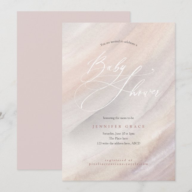 Modern, Organic, Simple, Watercolor, Baby Shower Invitation (Front/Back)