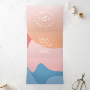 Modern Organic Sunset Waters Ocean Wedding Tri-Fold Invitation