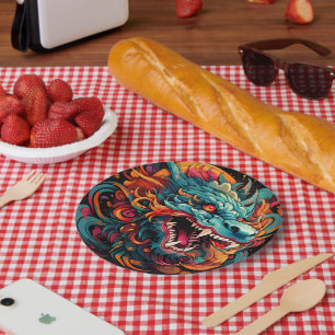 Modern Oriental Dragon Majesty Paper Plates