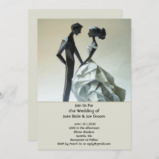 Modern origami bride groom wedding invitation