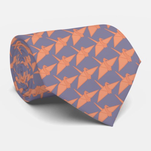 Modern Origami Crane Pattern Purple  Orange Neck Tie