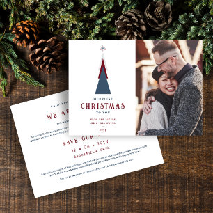 Modern Original Christmas Tree Photo Couple Save The Date