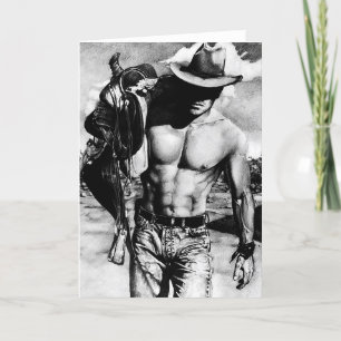Modern Original Hand-drawn Art Handsome Cowboy Letterpress Thank You Card
