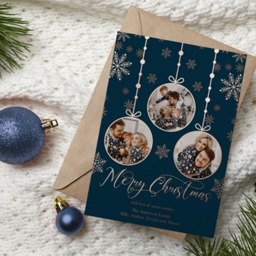 Modern Ornament Photo Christmas Foil Holiday Card