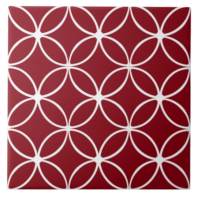 Modern, ornamental petals, burgundy, white ceramic tile (Front)