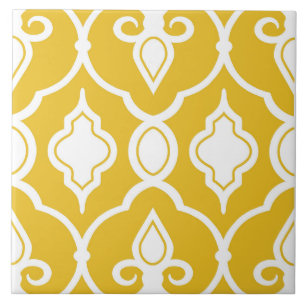 Modern ornaments, mustard yellow, white, pattern ceramic tile