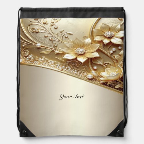 Modern Ornate Gold Drawstring Backpack