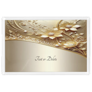 Modern Ornate Gold Floral Acrylic Vanity Tray