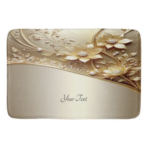 Modern Ornate Gold Floral Bath Mat